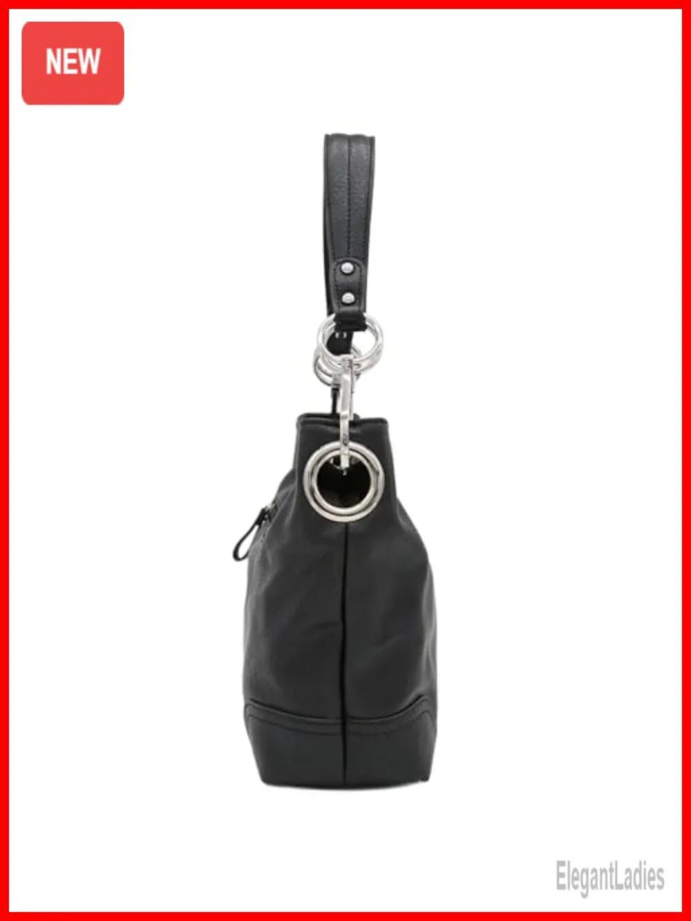 Hobo Shoulder Bag with Big Snap Hook Hardware Faux Leather